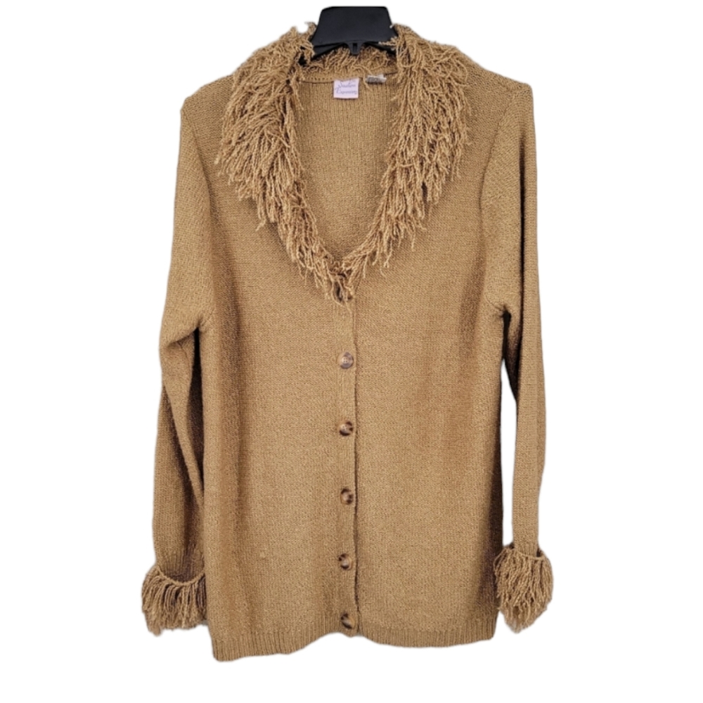 Southern Expressions Women's Vintage Cardigan With Faux Shearling Collar